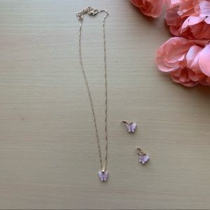 NECKLACE AND BUTTERFLY EARRING SET FOR WOMEN BEAUTIFUL LIGHT PINK COLOR